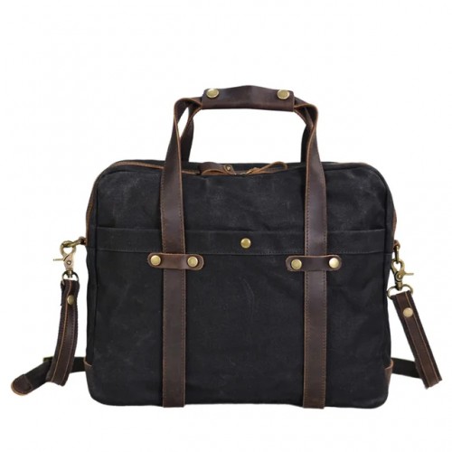 AT5 WAXMultifunktion™  3in1 Canvas Businesstasche Laptoptasche Aktentasche für Damen Herren / Canvas mit leder - schwarz